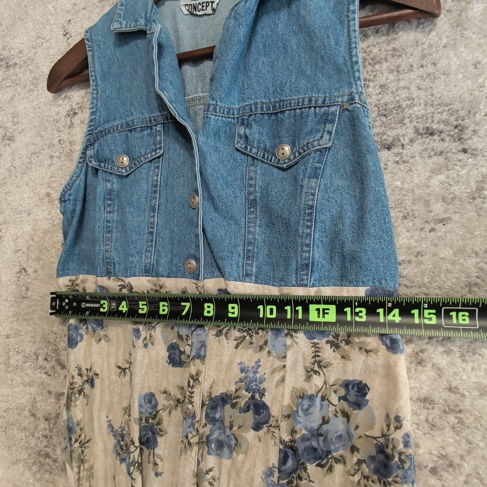 Vintage 90s California Concepts Denim Floral Maxi Dress Cottagecore Western - Picture 7 of 11